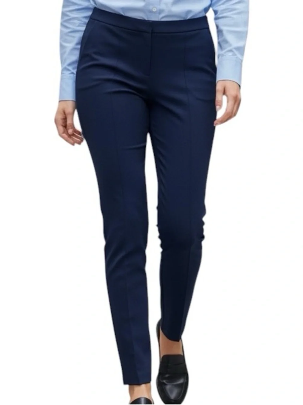 CAbi Navy Blue Straight-Leg Pants Classic Ankle Length Size 12 Flat Front